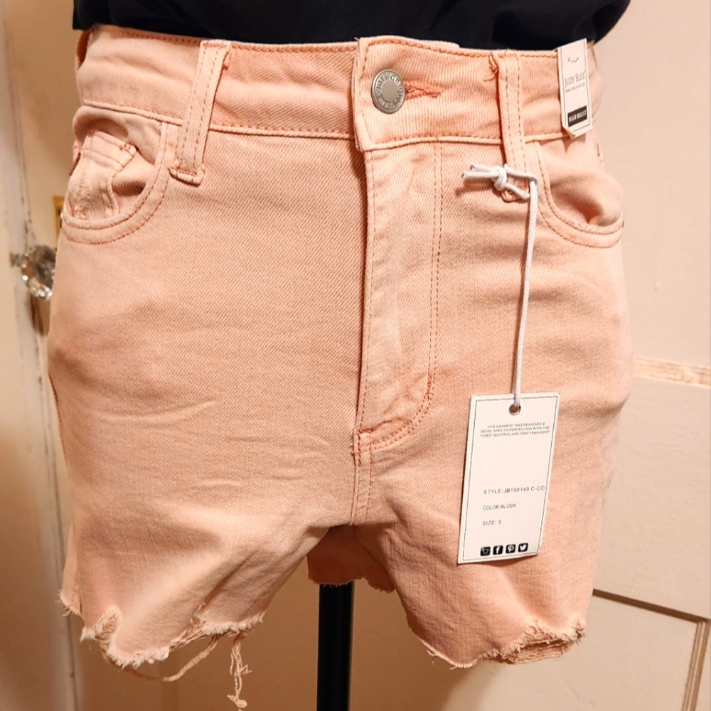 JUDY BLUE DESTRESSED HIGH RISE SHORTS LIGHT PINK SIZE SMALL